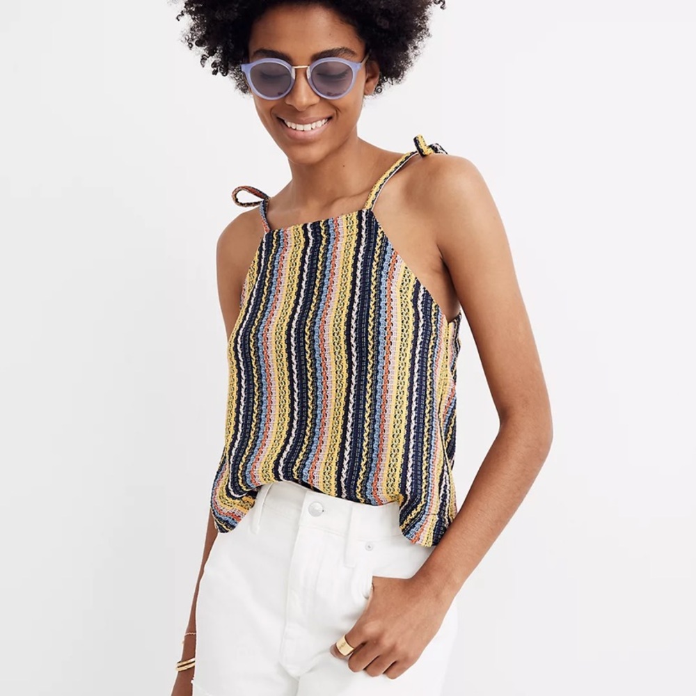 Madewell Texture and Thread Rainbow Stripe Tie Straps Size XL Festival Crochet